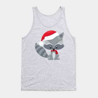 Christmas Raccoon, Cute Raccoon, Santa Hat, Scarf Tank Top